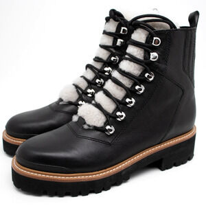 Marc Fisher LTD Izzie Lizzie Ankle Shearling Combat Boots Black Womens SIZE 6.5